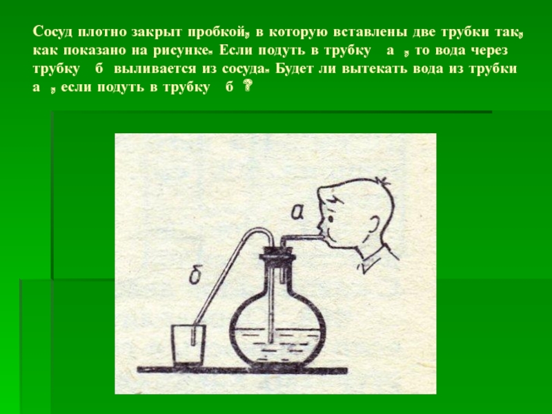 Как добиться того чтобы вода вытекала по трубке из сосуда изображенного на рисунке