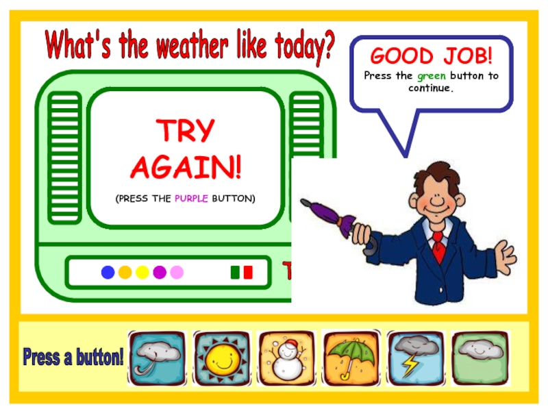 1 what is the weather like today. What`s the weather like today. The weather be good today. Try again button.