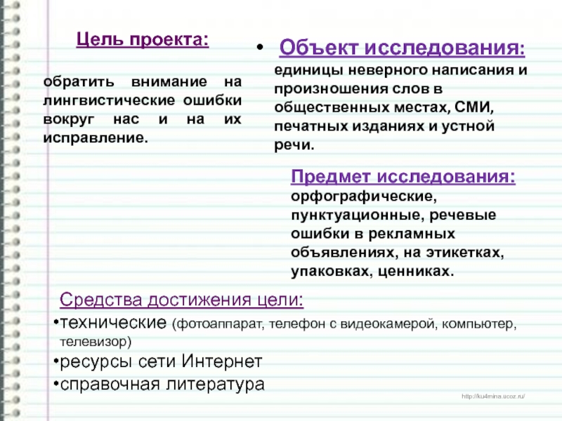 Объект исследования: единицы неверного написания и произношения слов в общественных местах, СМИ, печатных изданиях и устной