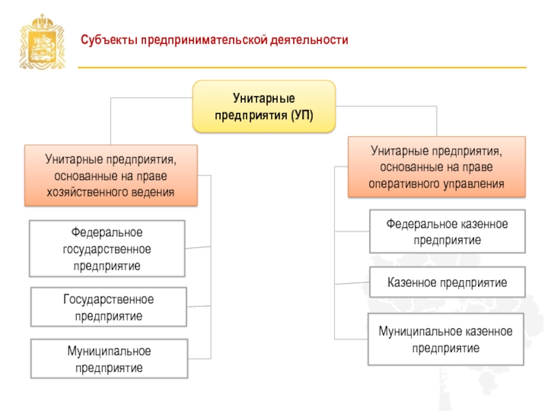 Субъекты предприятия. Унитарное предприятие на праве оперативного управления. Предприятие на праве хозяйственного ведения. Унитарное предприятие основанное на праве хозяйственного ведения. Предприятия основанные на праве хозяйственного ведения.