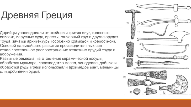 Как повлияло использование железных орудий труда. Орудия труда древней Греции. Орудие труда греков.