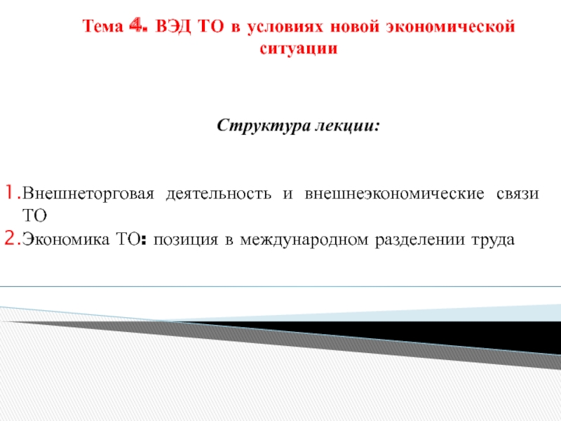 Презентация Тема 4. ВЭД ТО в условиях новой экономической ситуации
Структура