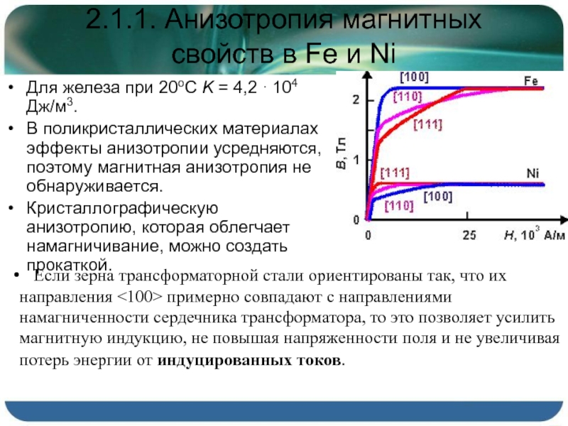 Магнитные железы. Анизотропия намагничивания. Магнитные свойства железа. Анизотропия магнитных свойств. Магнитная анизотропия ферромагнетиков.