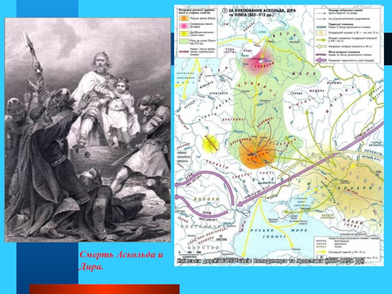 Поход на киев. Поход князя Олега на Киев в 882 карта. Походы Аскольда и Дира карта. Смерть Аскольда и Дира. Аскольд и Дир карта.