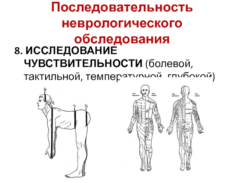 Неврологический осмотр. 1) Исследования тактильной и болевой чувствительности.