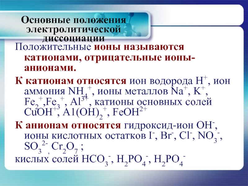 Формула гидроксида иона. Комплексные катионы и анионы. Основные положения электролитической. Основные положения электролитической диссоциации. Комплексный катион.