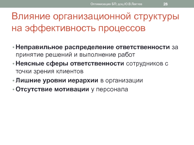 Эффективная структура. Влияние организационной структуры предприятия на. Оптимизация БП. Организационная структура вид воздействия. Неправильное распределение обязанностей.