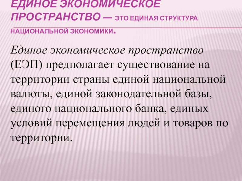 Хозяйственное единство. Единство экономического пространства предполагает. Единое экономическое пространство. Единое Законодательное пространство это.