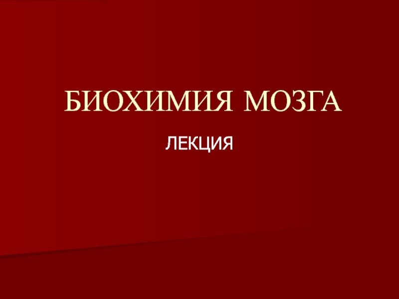 БИОХИМИЯ МОЗГА