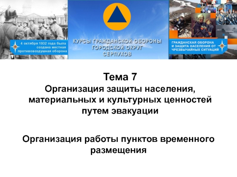 Презентация Организация работы пунктов временного размещения
Тема 7 Организация защиты