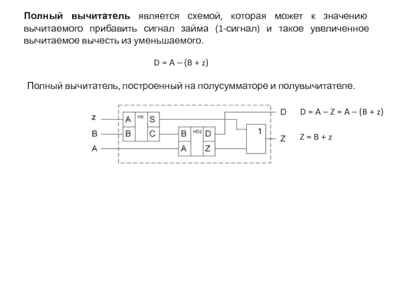 Полный вычитатель схема