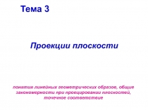 Тема 3
Проекции плоскости
понятия линейных геометрических образов, общие