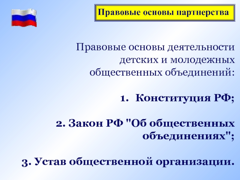 Общественные объединения в конституции рф. Правовые основы деятельности общественных объединений.