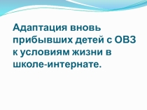 Адаптация вновь прибывших детей с ОВЗ к условиям жизни в школе - интернате