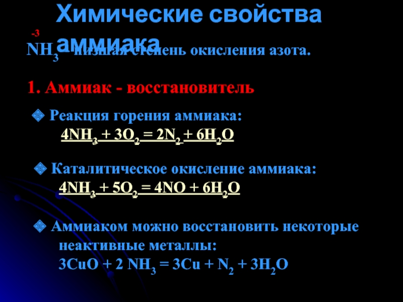 Химические свойства металлов 3 группы. Степень окисления аммиака nh4.