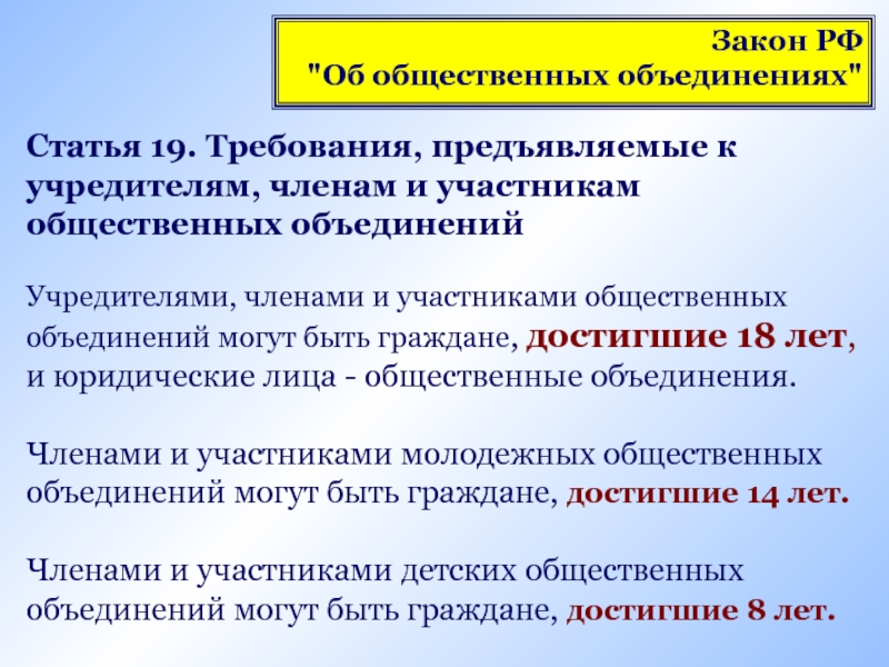 Требования к общественным объединениям. Членами общественных объединений в РФ могут быть. Участники общественных объединений.