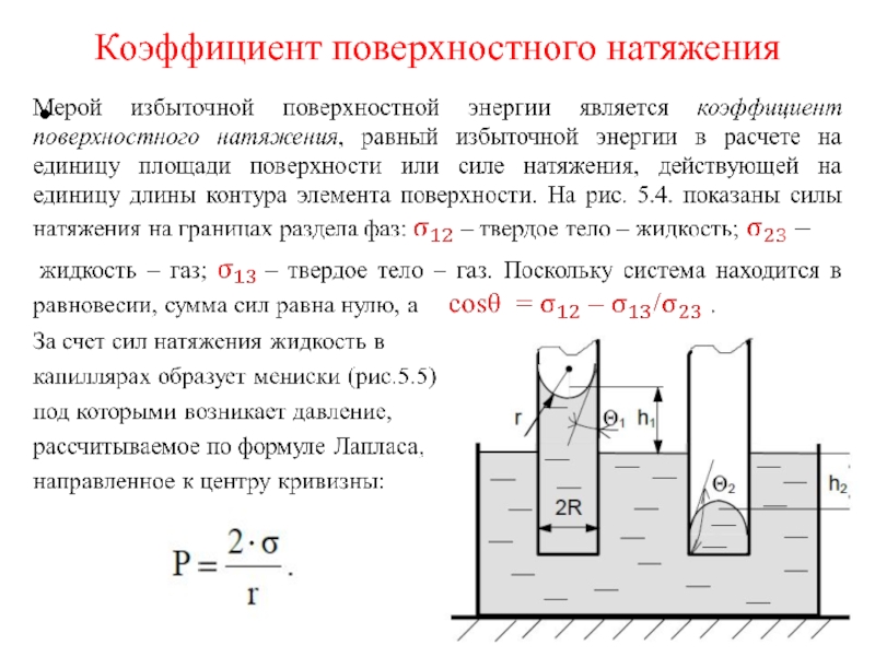 Коэффициент поверхностного натяжения жидкости