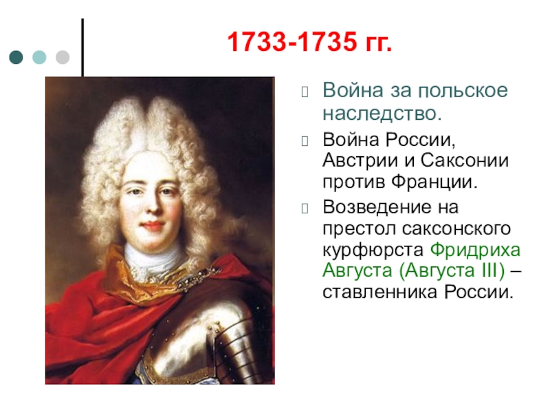 Причины польского наследства. Польское наследство 1733-1735. Русско-польская 1733.