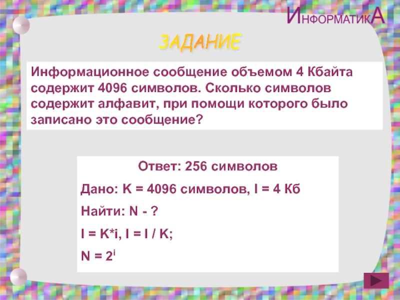 Объем сообщения содержащего 4096