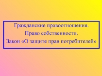 Гражданские правоотношения.
Право собственности.
Закон О защите прав