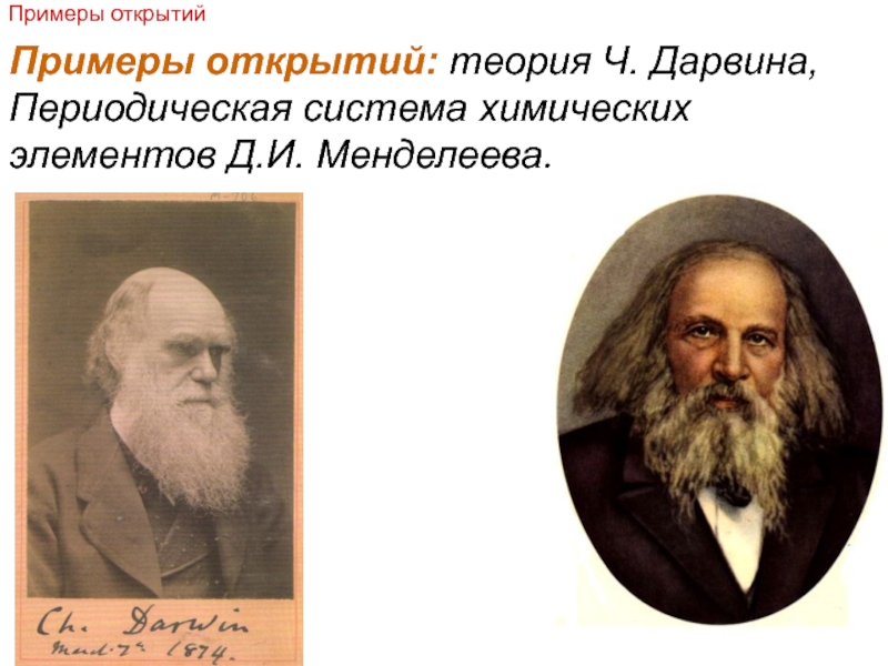 Примеры открытий. Дарвин и Менделеев. Открытие пример. Теоретические открытия примеры. Д.И. Менделеевым периодический закон, и теория Дарвина картинка.