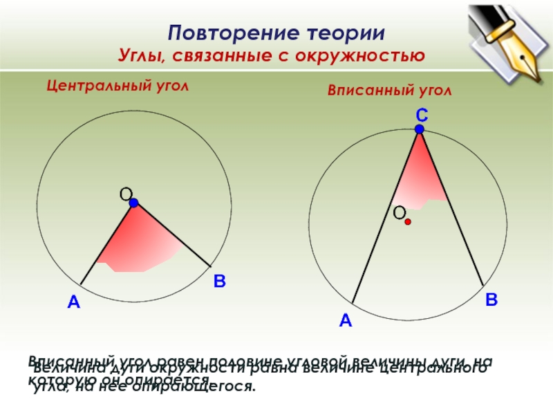 Центральный угол и вписанный угол опирающийся