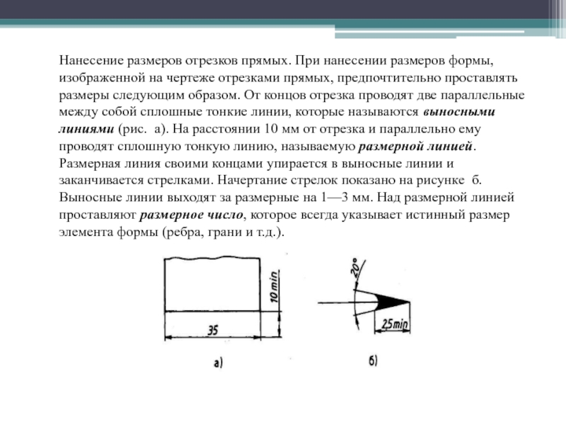 Размеры на чертежах проставляют. Истинный размер на чертеже. Как проставляются Размеры. Как предпочтительно наносить размерные линии?. Нанесение размерной линии для указания размера отрезка.