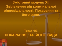 Змістовий модуль XI.
Звільнення від кримінальної відповідальності. Покарання та