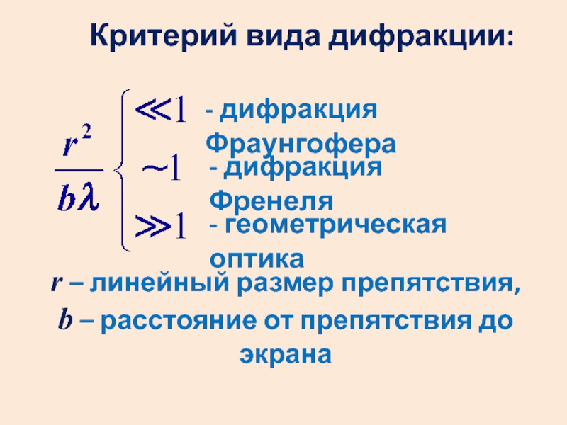 Виды дифракции. Критерий дифракции. Критерий для определения вида дифракции. Критерий дифракции Френеля и Фраунгофера. Критерий дифракции Френеля.