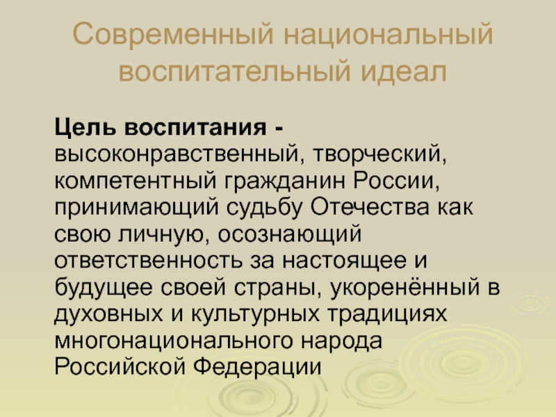 Цель идеал. Национальный воспитательный идеал в соответствии с ФГОС. Воспитательный идеал был укоренён в религии:. Воспитание высоконравственных.