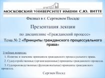 Презентация лекции
по дисциплине Гражданский процесс
Тема № 2  Принципы