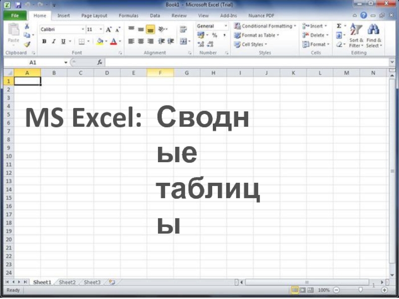 Презентация MS Excel :
1
Сводные таблицы