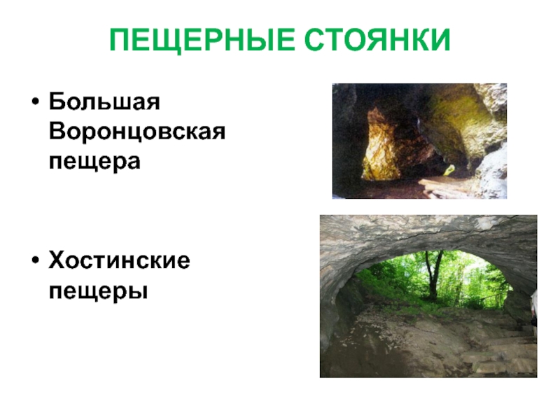 ПЕЩЕРНЫЕ СТОЯНКИБольшая Воронцовская пещераХостинские пещеры