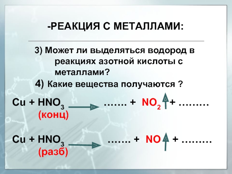 В реакциях с металлами выделяется водород. Реакция hno3 с металлами. Таблица реакций металлов с hno3. Взаимодействие металлов с очень разбавленной азотной кислотой. Взаимодействие hno3 с металлами.