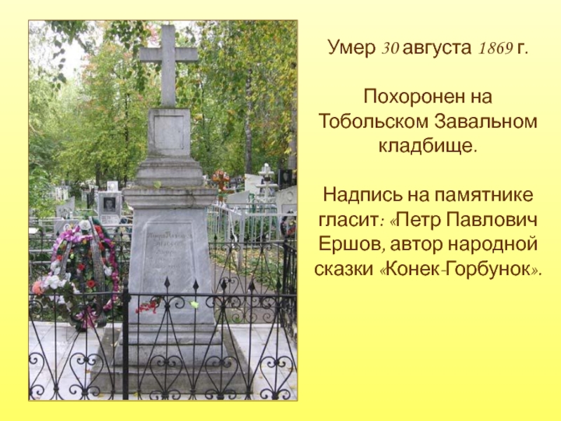 Умер или умир. Могила Ершова в Тобольске Завальное кладбище. Памятник Петру Ершову в Тобольске на кладбище.