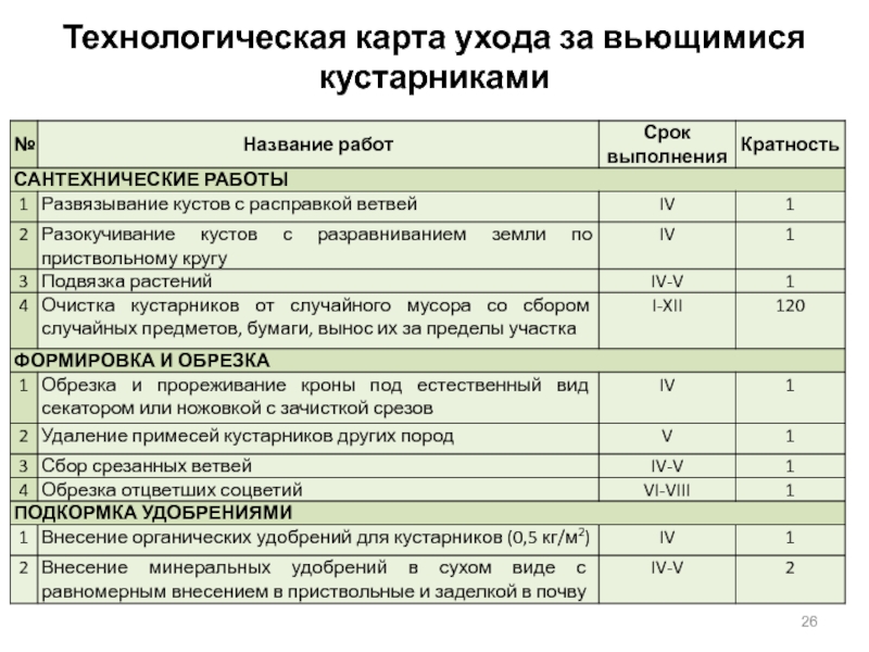 Технологическая карта по уходу за деревьями и кустарниками