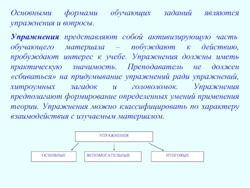 Заданию являющемуся. Упражнение является формой обучения. Основная форма обучения - игра.