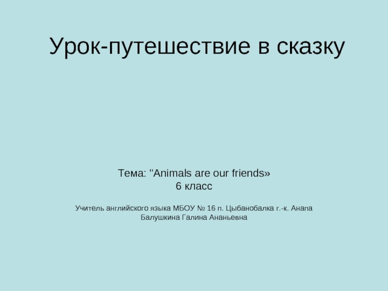 Презентация Animals are our friends