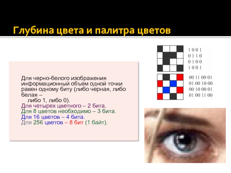 Информационный объем точки одной точки 256 цветного растрового изображения