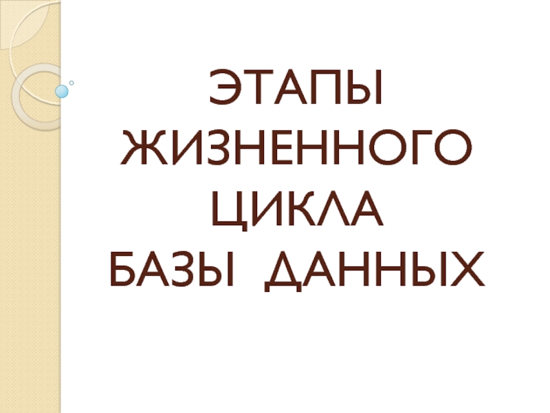 Презентация Этапы жизненного цикла базы данных