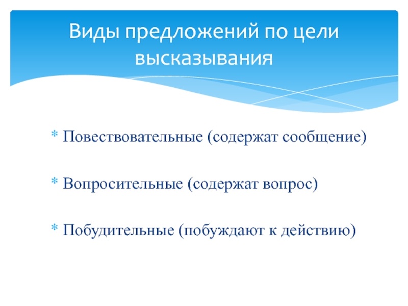 Виды предложений по цели высказывания 5 класс