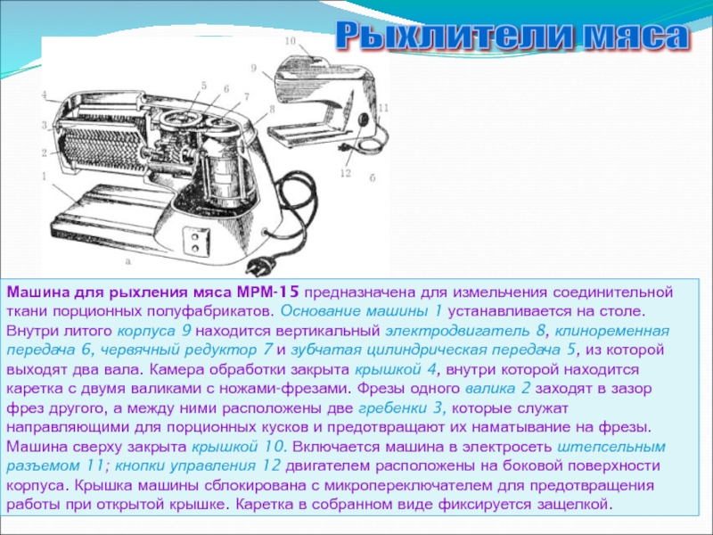 По применению машинки. Машина для рыхления мяса МРМ-15. Рабочие органы мясорыхлительной машины МРМ 15. Машина для разрыхления мяса мрм15. Правила эксплуатации мясорыхлительной машины МРМ-15 схема.