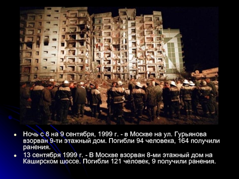 Ночь с 8 на 9 сентября, 1999 г. - в Москве на ул. Гурьянова взорван 9-ти этажный