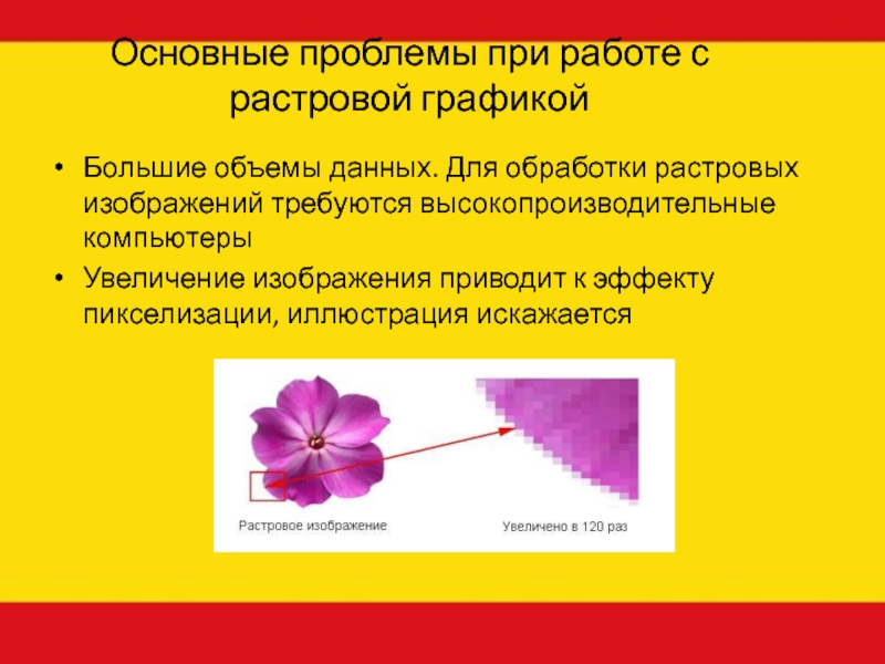 При увеличении растрового изображения качество изображения не