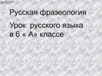 Русская фразеология
Урок русского языка в 6  А классе
Домашнее
