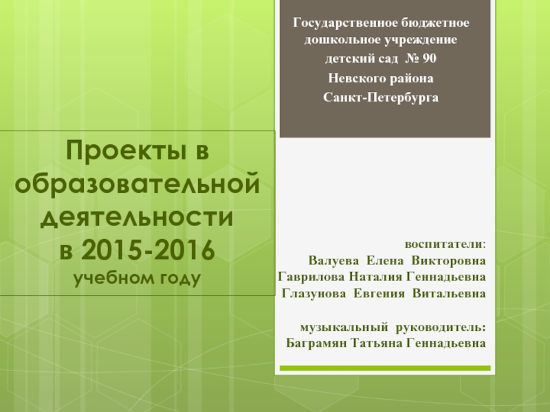 Проекты в образовательной деятельности в 2015-2016 учебном году
