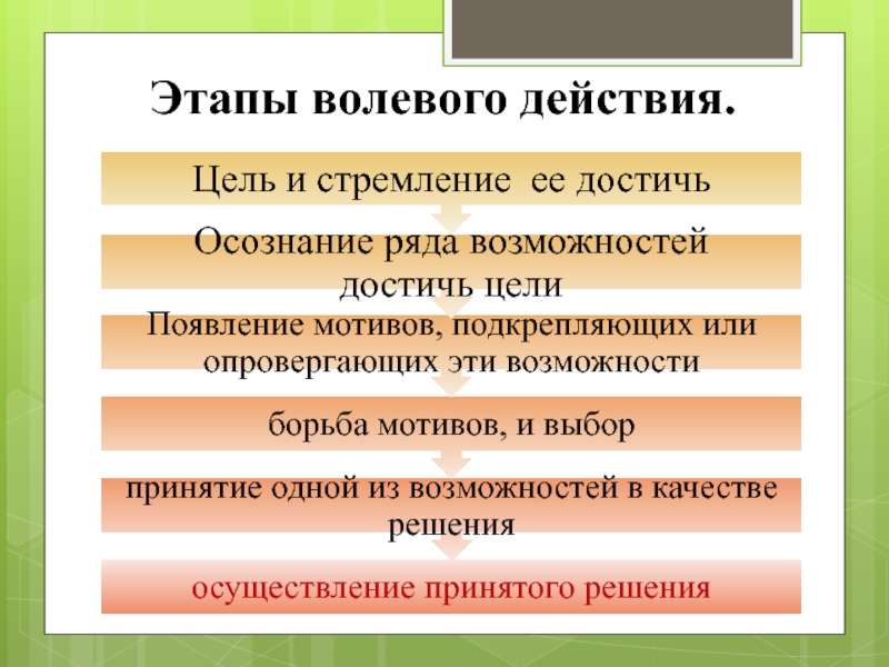 Заполните схему сложного волевого действия 5 этапов