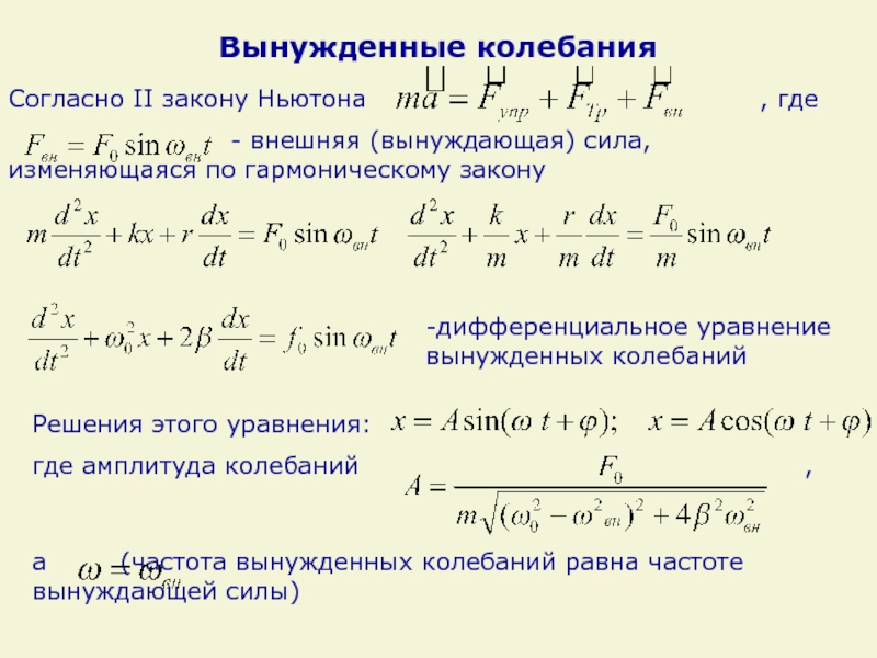 Частота вынужденных колебаний. Уравнение вынужденных колебаний в дифференциальной форме. Дифференциальное уравнение механических колебаний. Вынужденные гармонические колебания. Вынужденные колебания амплитуда.