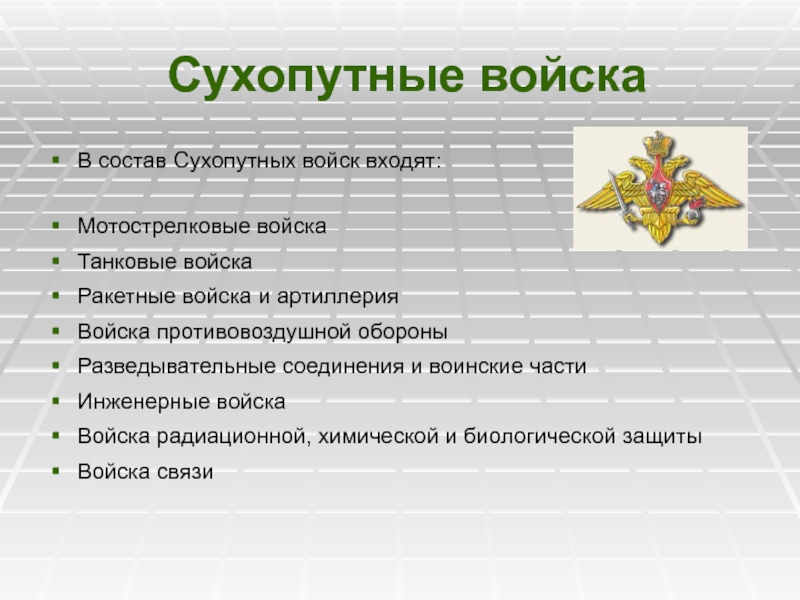 Состав сухопутных войск в виде схемы