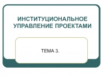 ИНСТИТУЦИОНАЛЬНОЕ УПРАВЛЕНИЕ ПРОЕКТАМИ